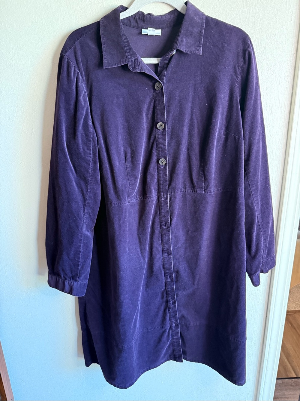 J.Jill Purple Button Front Shirt Dress Size L Long Sleeve Cotton Blend